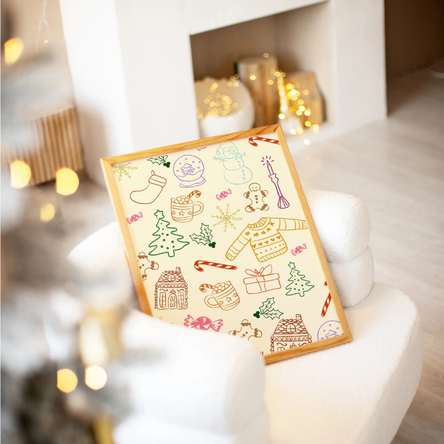 Christmas Doodles Wall Art – Whimsical Festive Sketch Poster