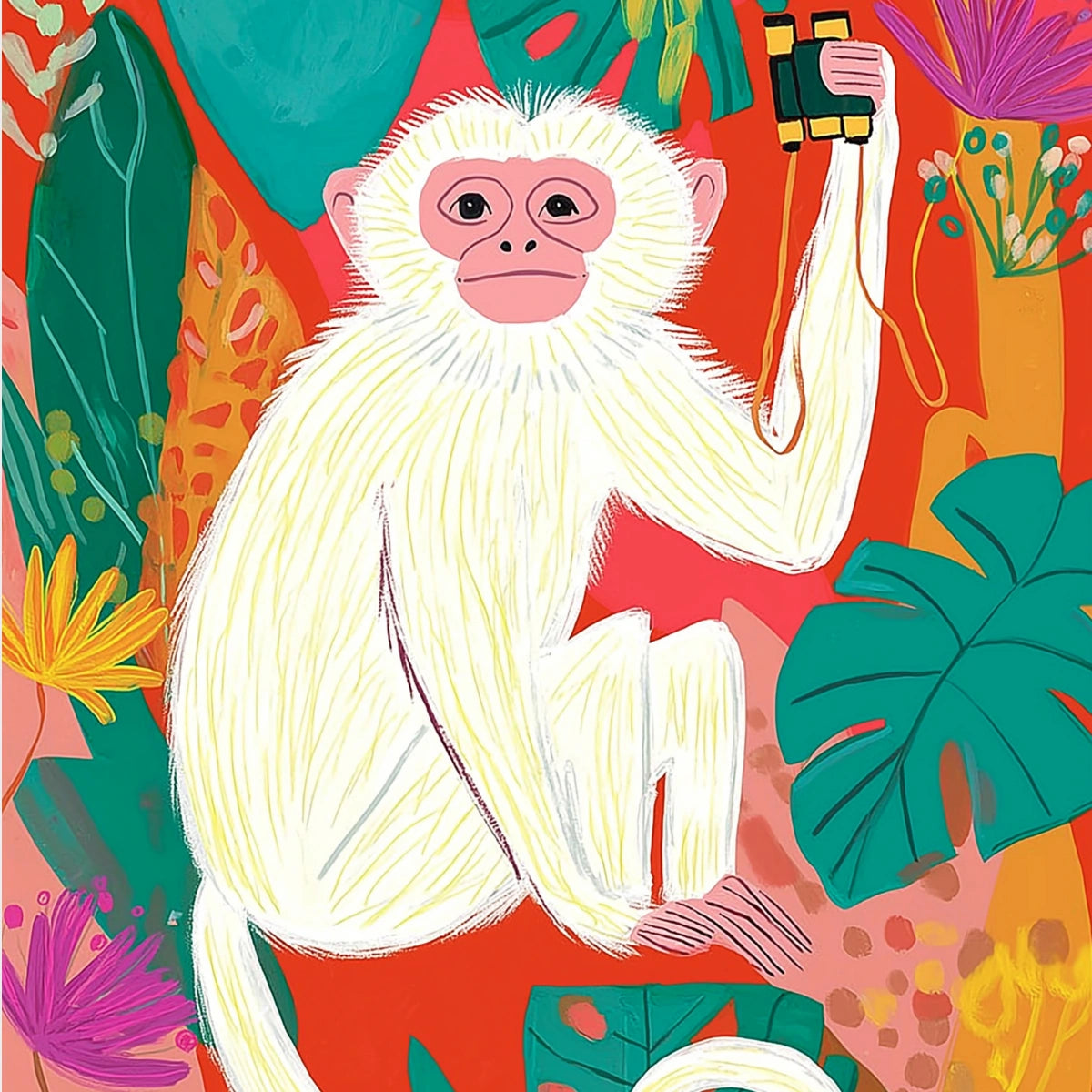 Tropical Monkey Wall Art Print - Colorful Jungle Animal Poster