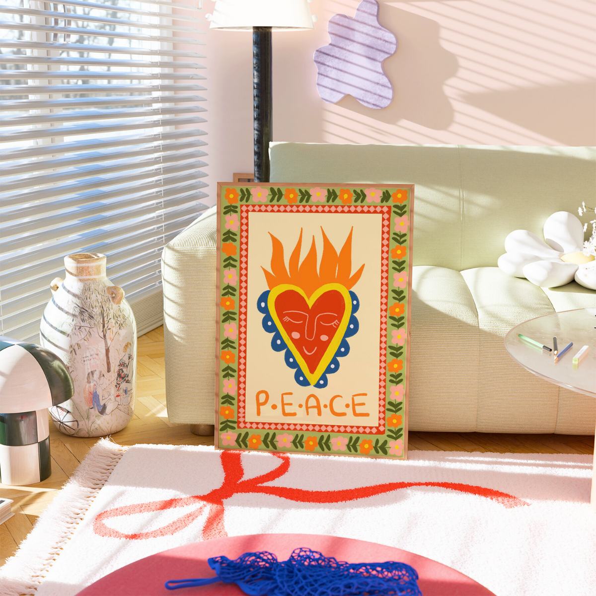 Friedensmotiv mit Herz Jesu – Christliche Volkskunst-Wanddekoration