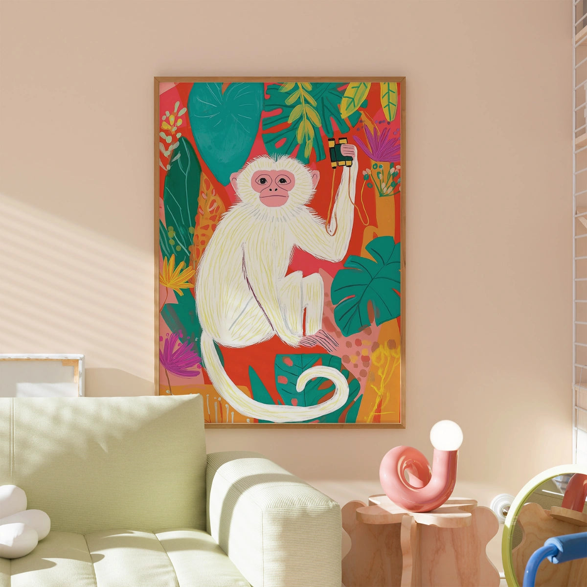 Tropical Monkey Wall Art Print - Colorful Jungle Animal Poster