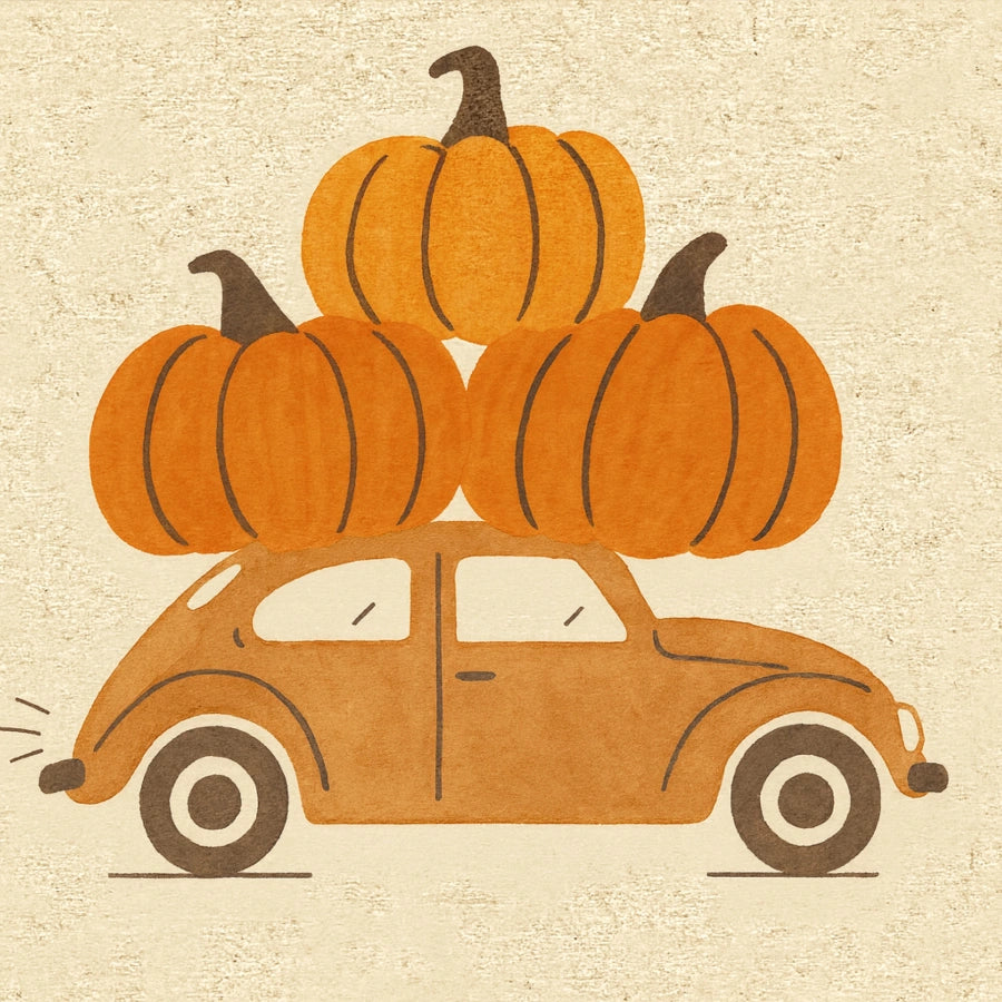 Pumpkin Car Wall Art - Cozy Autumn Harvest Print