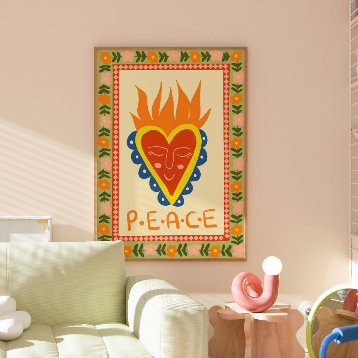 Friedensmotiv mit Herz Jesu – Christliche Volkskunst-Wanddekoration