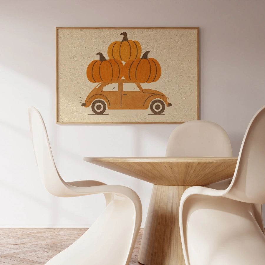 Pumpkin Car Wall Art - Cozy Autumn Harvest Print