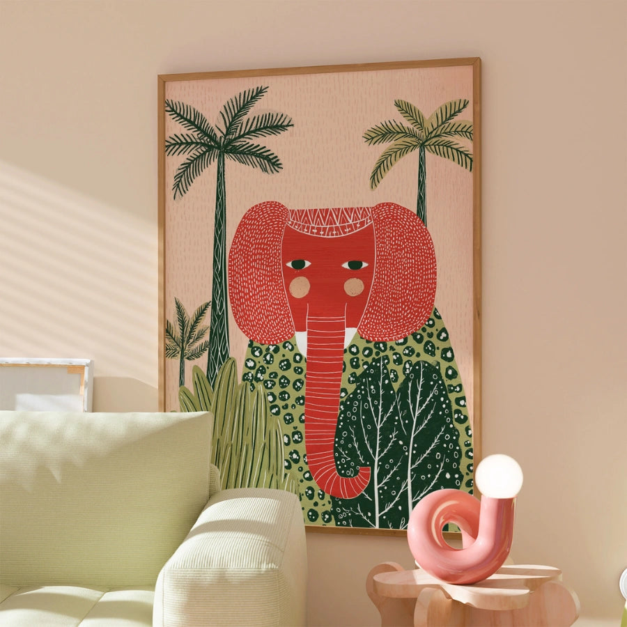 Elefanten-Wandbild – Verspielter Safari-Tierdruck 