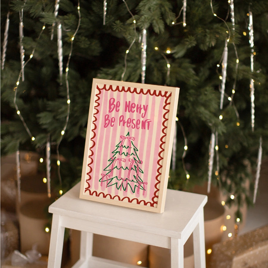 Be Merry Be Present Wall Art – Cute Holiday Decor
