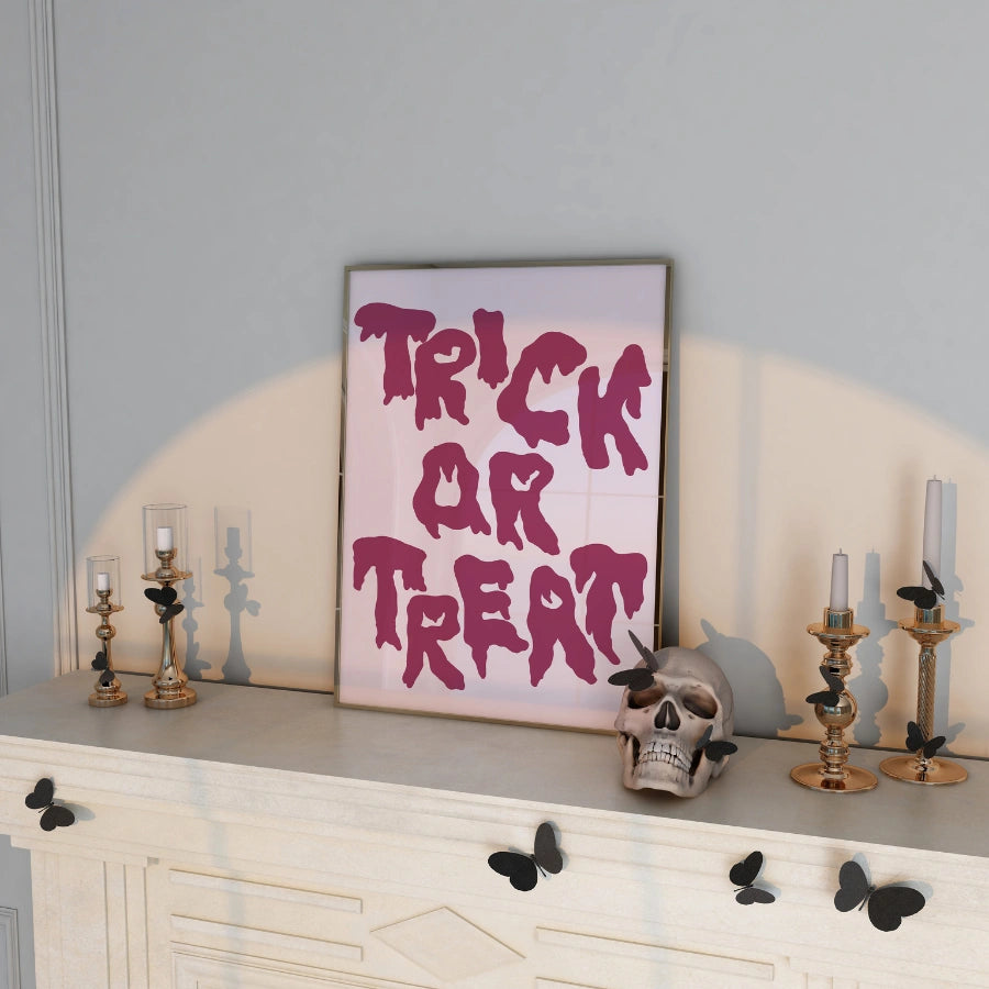 Drippy Trick or Treat Print – Pink Halloween Wall Art