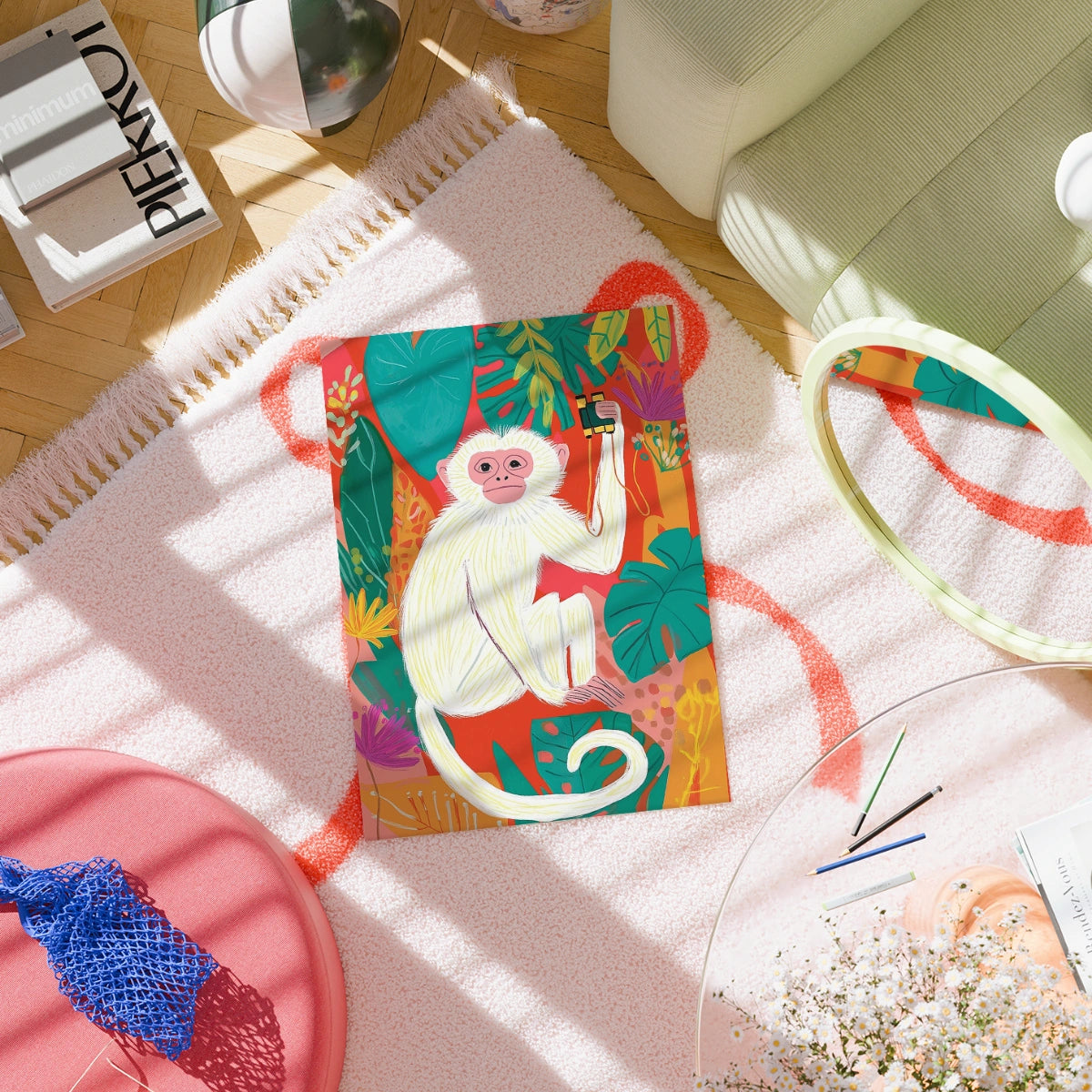 Tropical Monkey Wall Art Print - Colorful Jungle Animal Poster