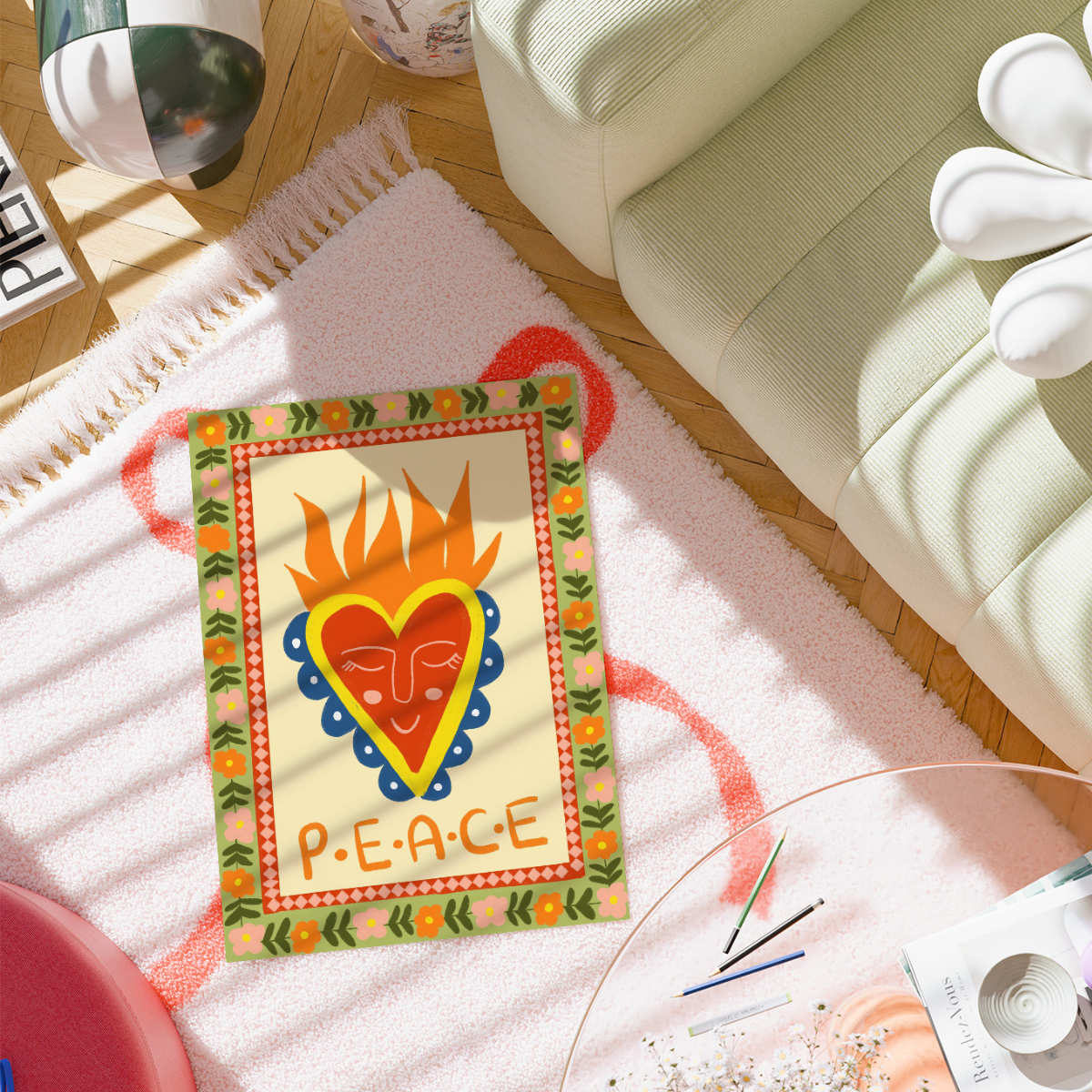 Friedensmotiv mit Herz Jesu – Christliche Volkskunst-Wanddekoration