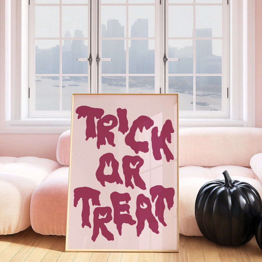 Drippy Trick or Treat Print – Pink Halloween Wall Art