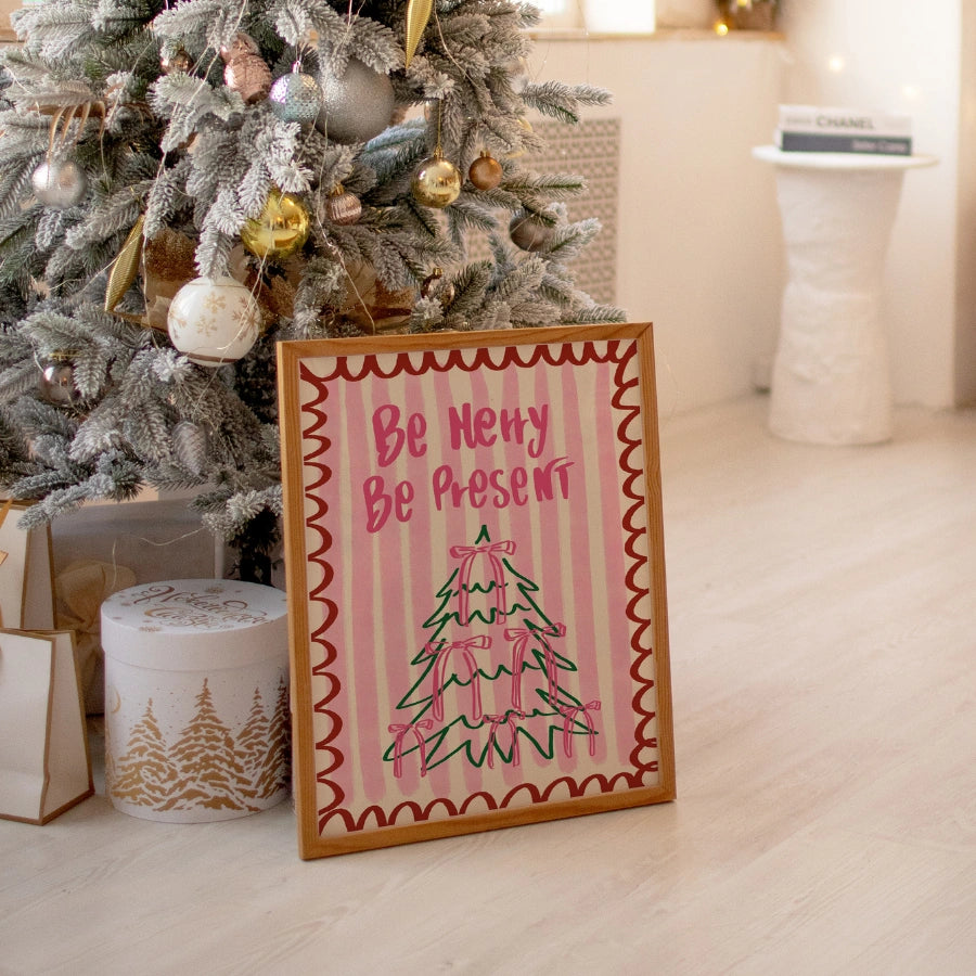 Be Merry Be Present Wall Art – Cute Holiday Decor