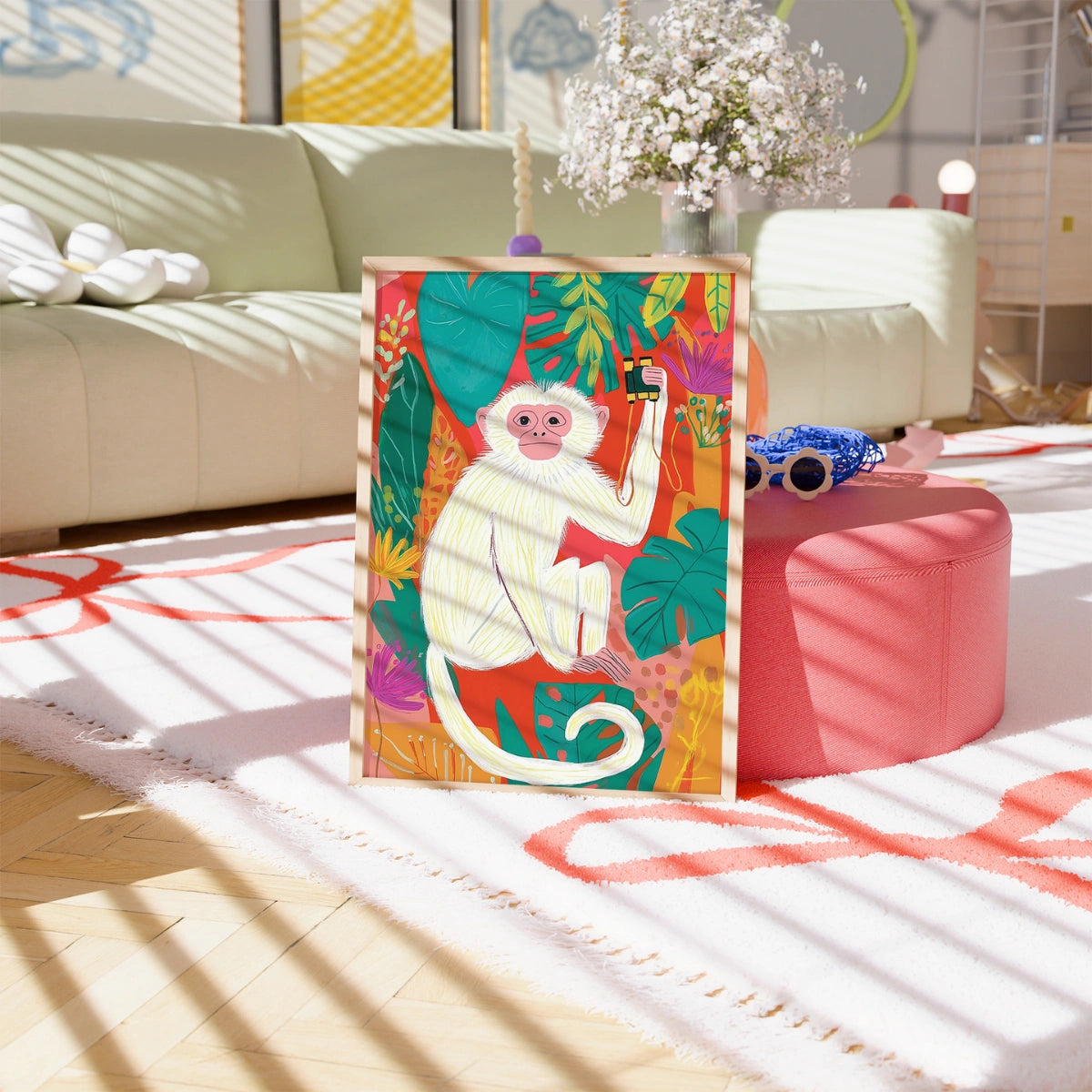 Tropical Monkey Wall Art Print - Colorful Jungle Animal Poster