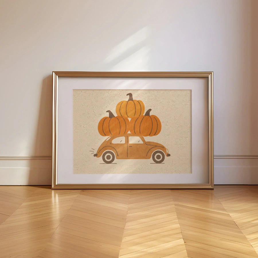 Pumpkin Car Wall Art - Cozy Autumn Harvest Print