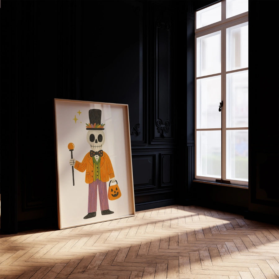 Dapper Skeleton Halloween Print – Cute Retro Wall Art