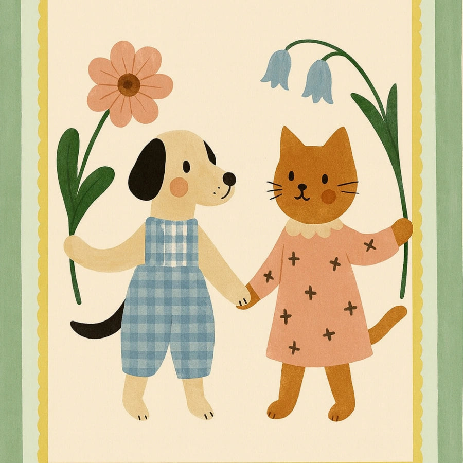 Puppy and Kitten Nursery Print - Cute Animal Wall Art for Kids