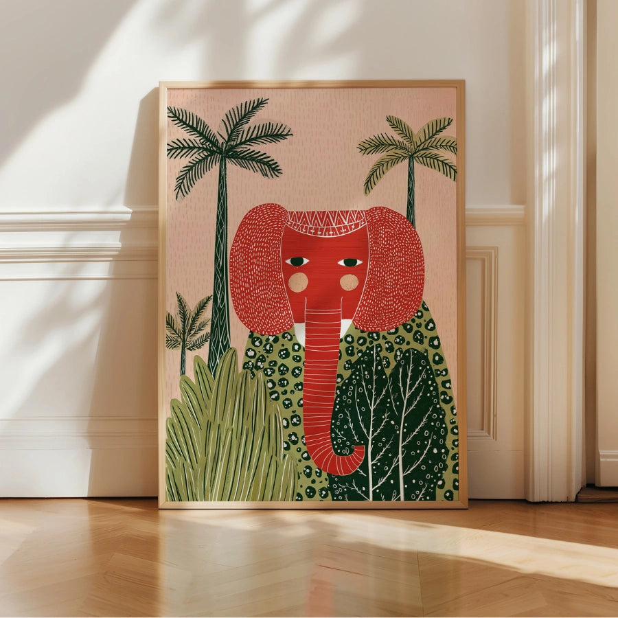 Elefanten-Wandbild – Verspielter Safari-Tierdruck 