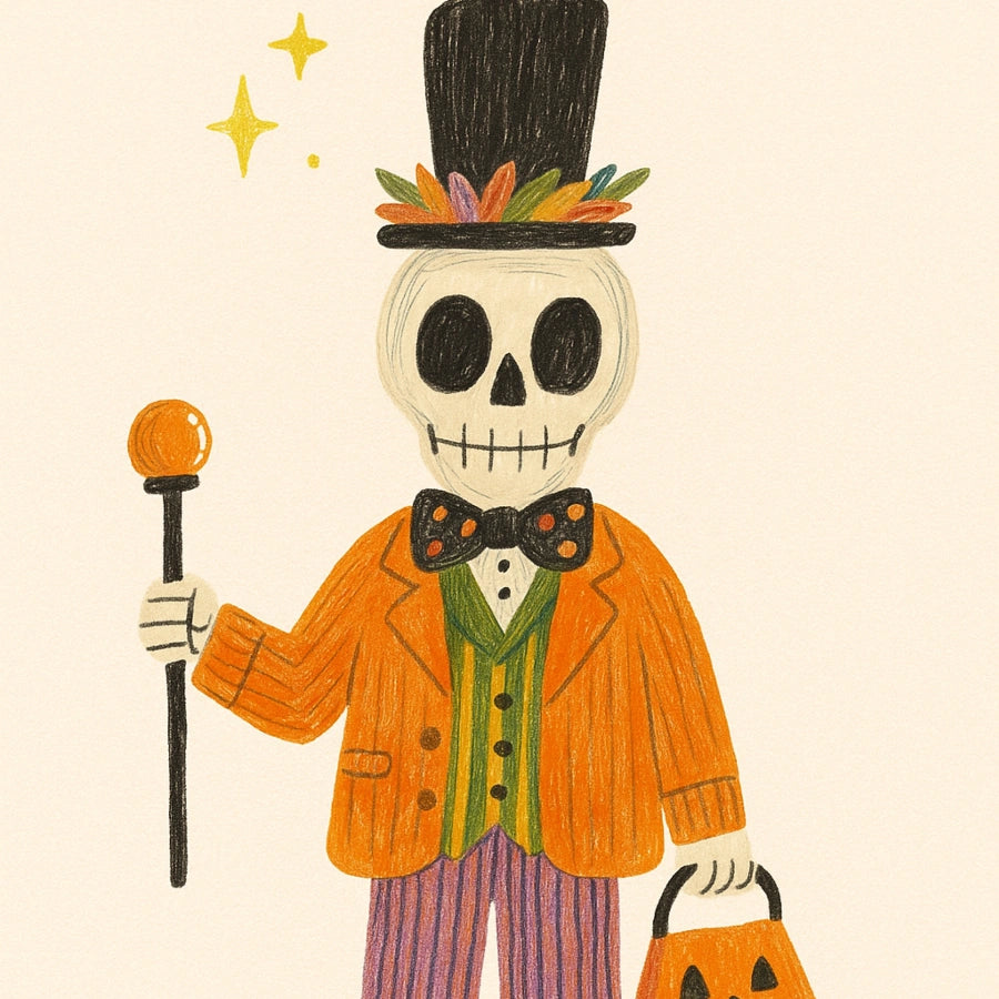 Dapper Skeleton Halloween Print – Cute Retro Wall Art