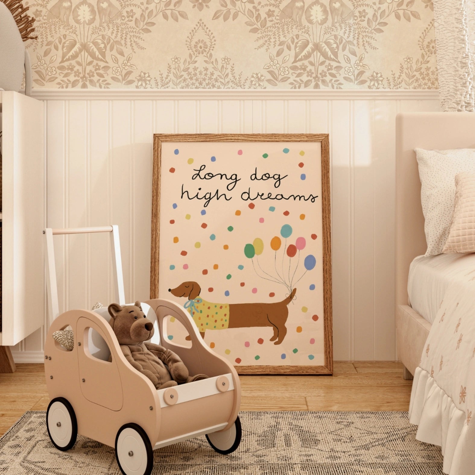 Graziosa decorazione murale con bassotto