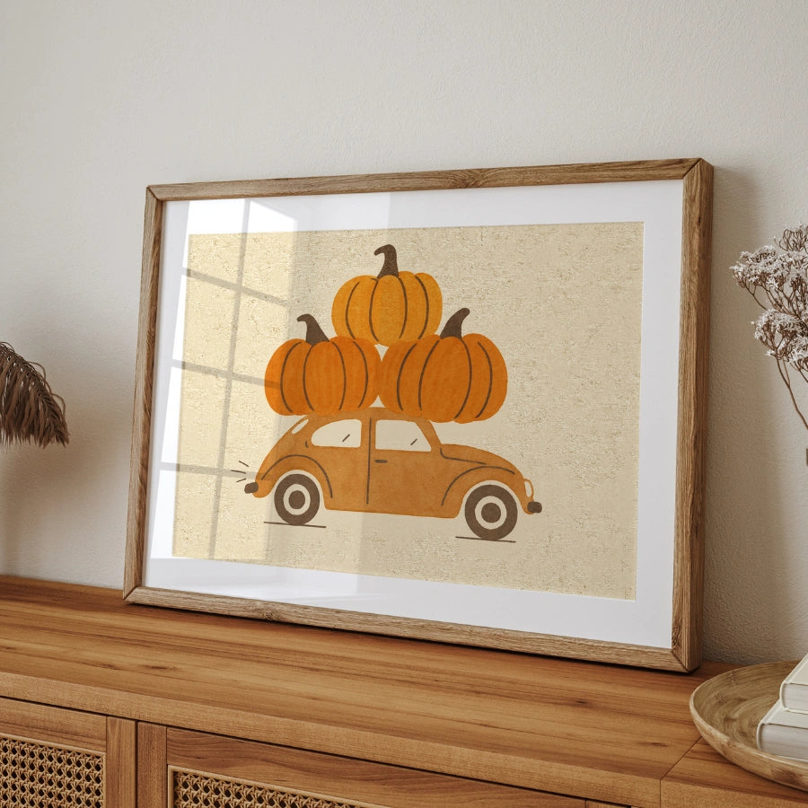 Pumpkin Car Wall Art - Cozy Autumn Harvest Print