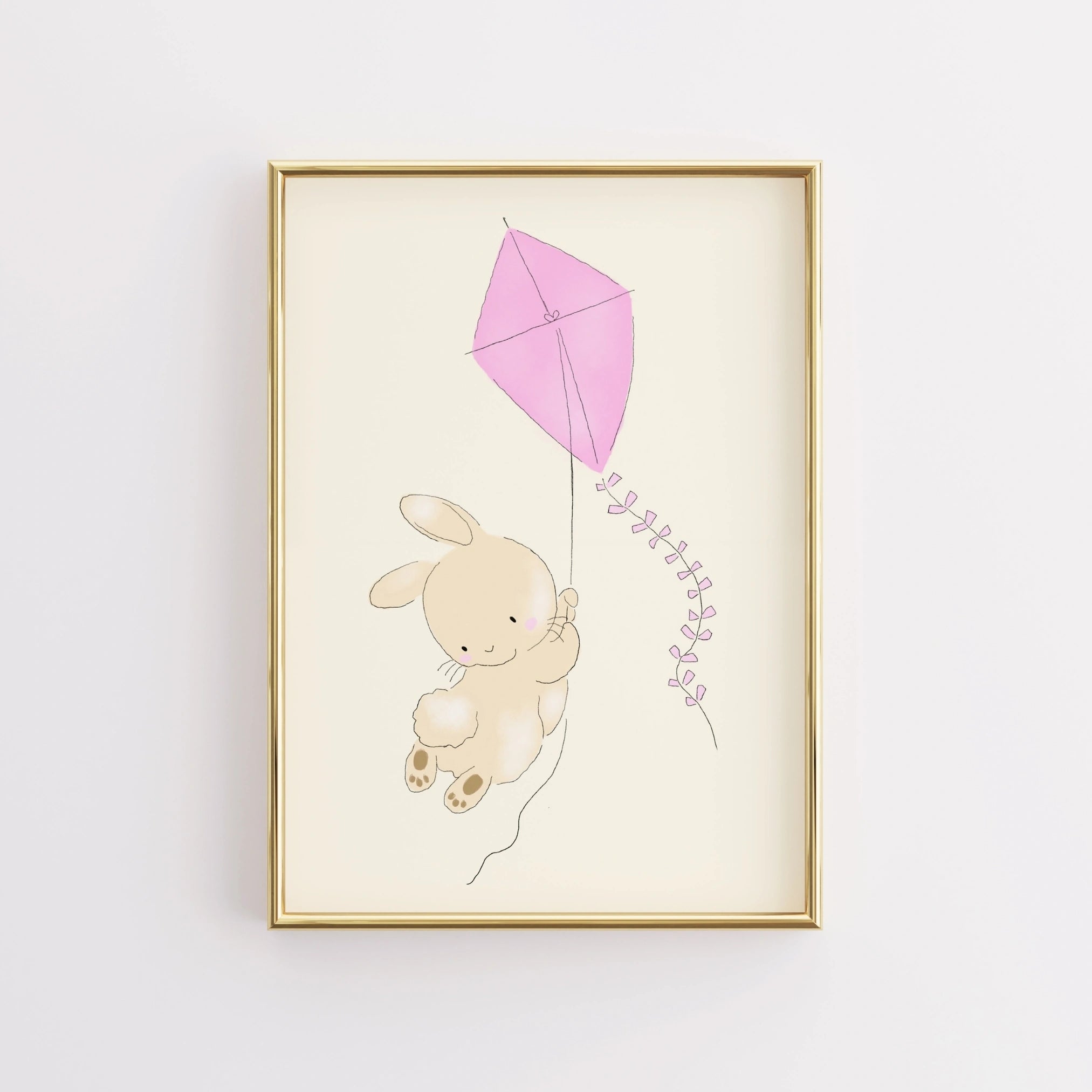 Flying Bunny Wall Art - Pink Kite Rabbit Print for Girls