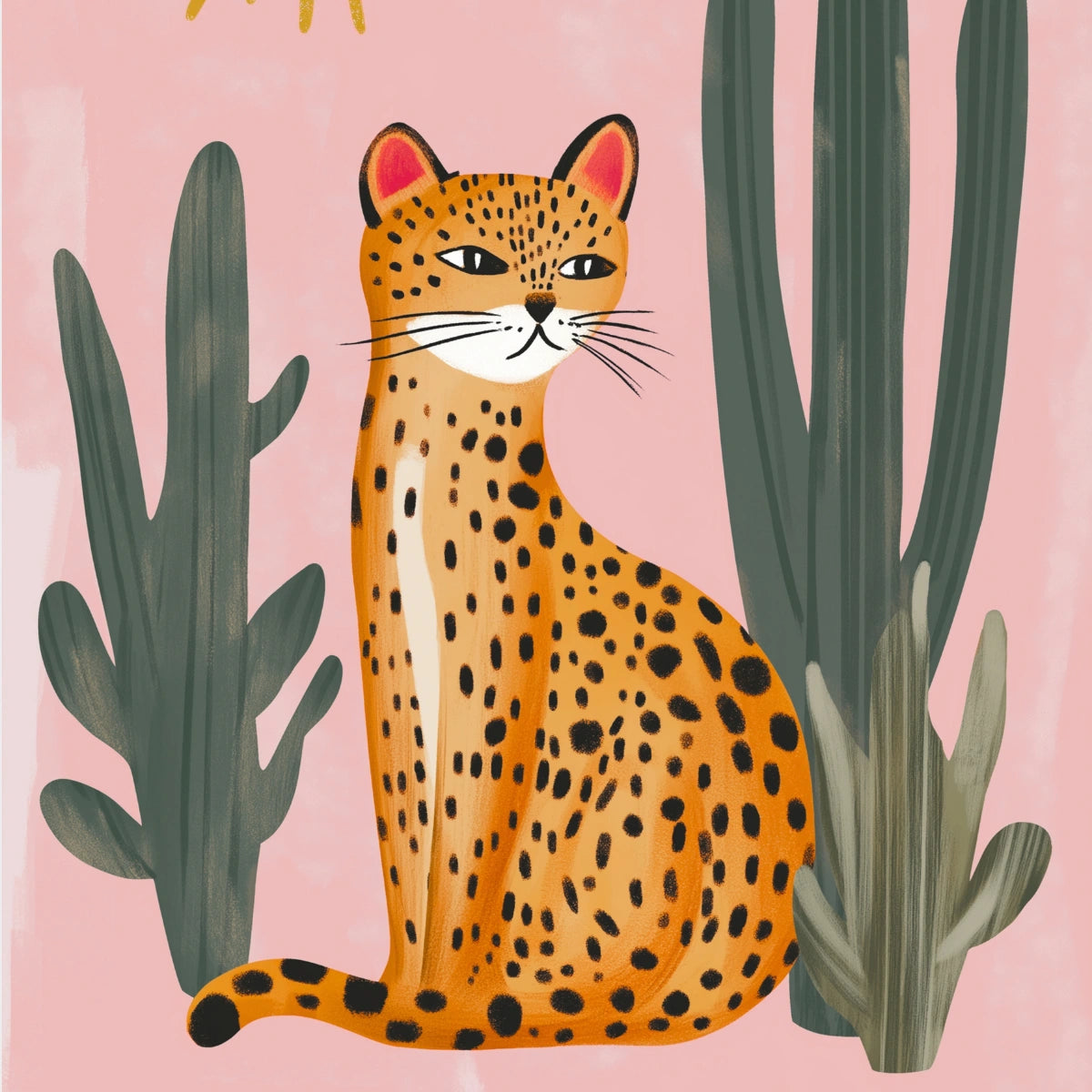 Cactus Jungle Leopard Wall Art Print - Pink Summer Animal Poster