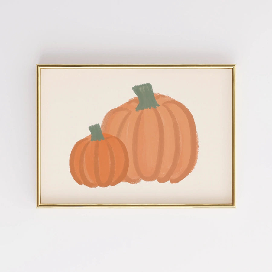 Pumpkin Duo Wall Art - Minimal Autumn Harvest Print