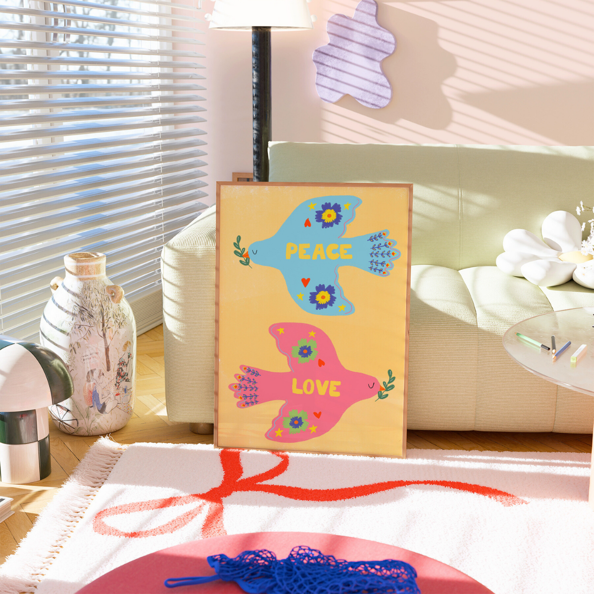 Peace and Love Christian Wall Art – Cute Dove Bible Print