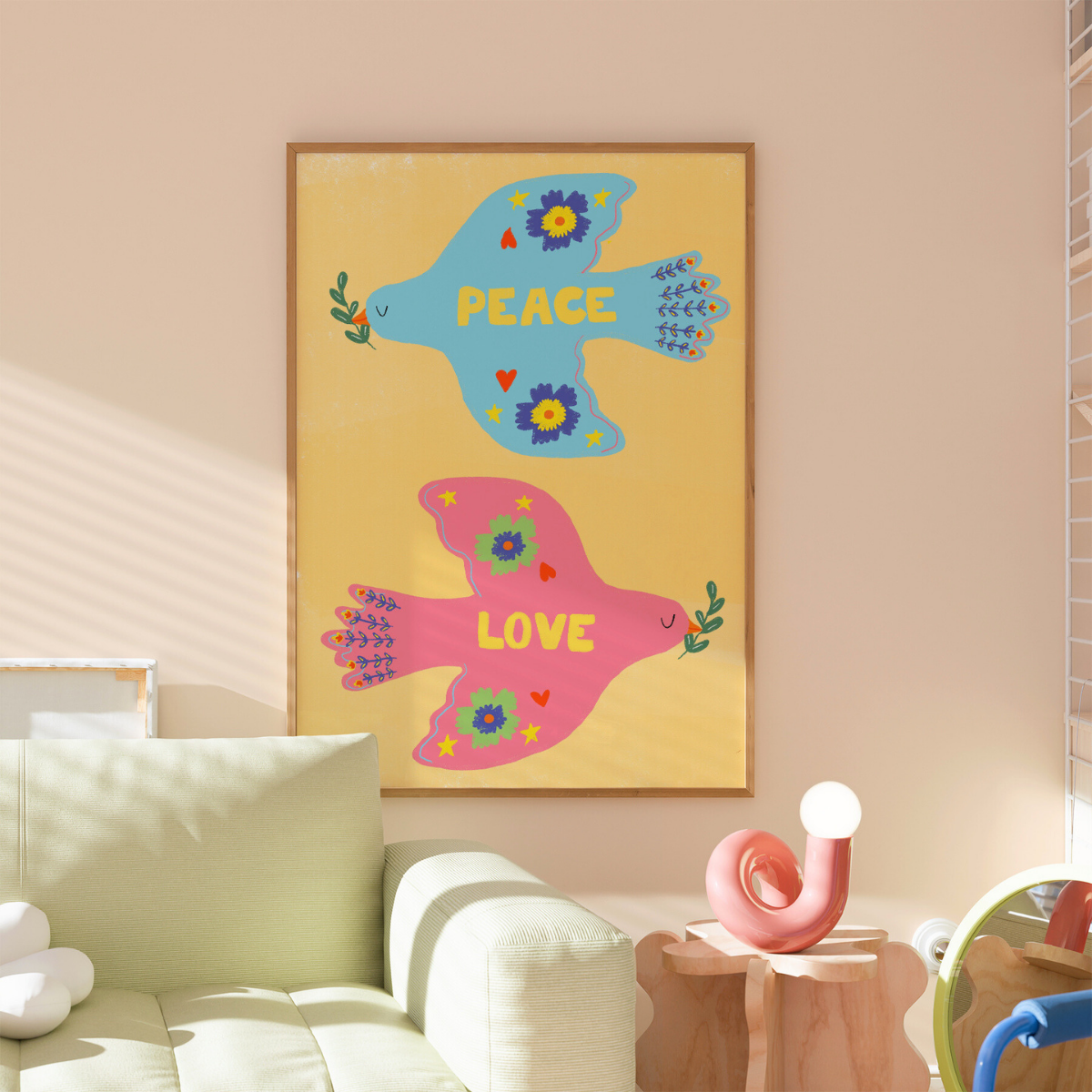 Peace and Love Christian Wall Art – Cute Dove Bible Print