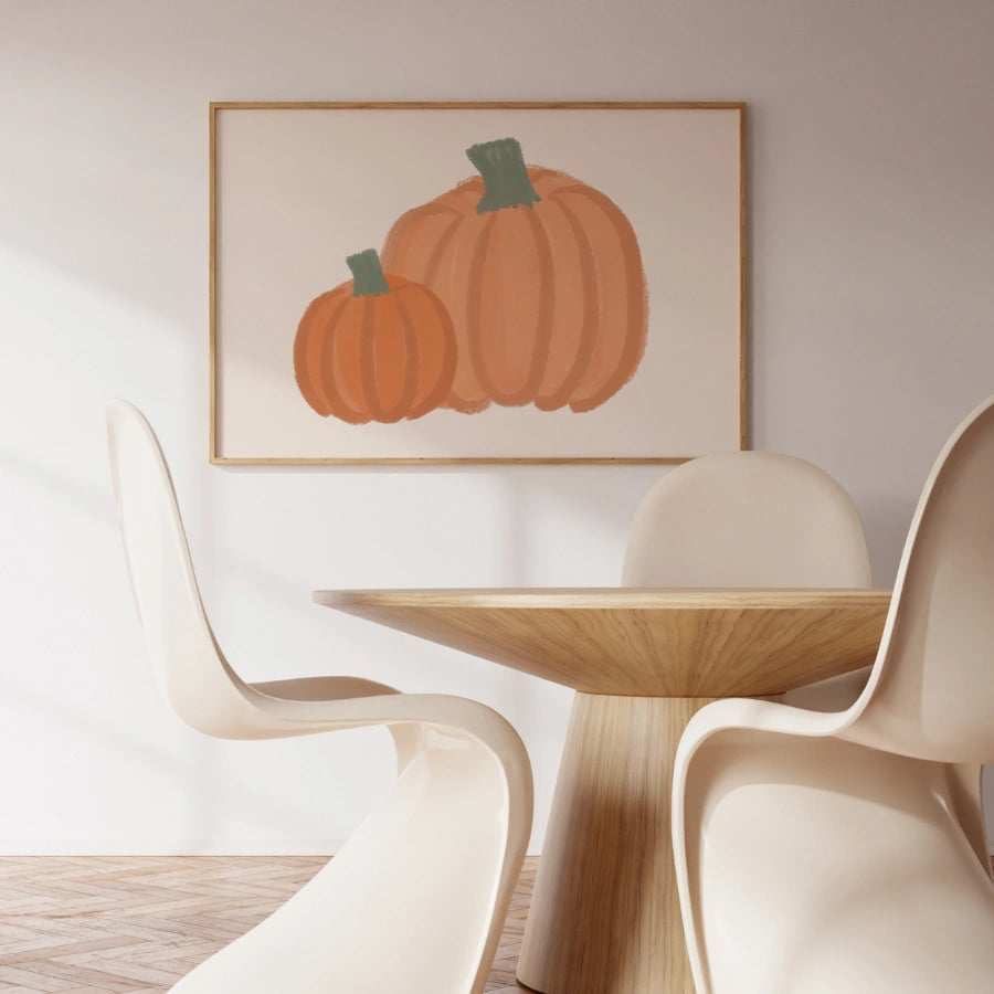 Pumpkin Duo Wall Art - Minimal Autumn Harvest Print