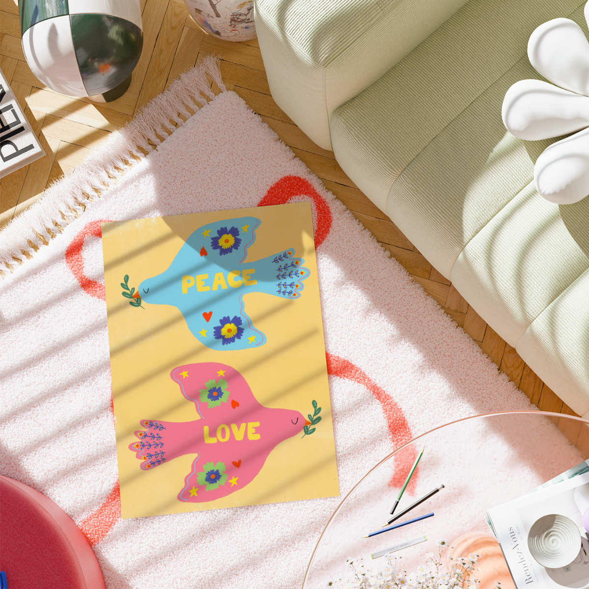 Peace and Love Christian Wall Art – Cute Dove Bible Print