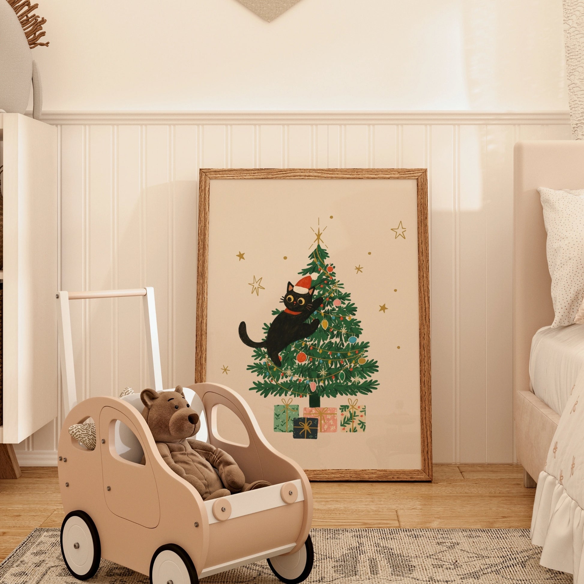 Black Cat Christmas Tree Wall Art