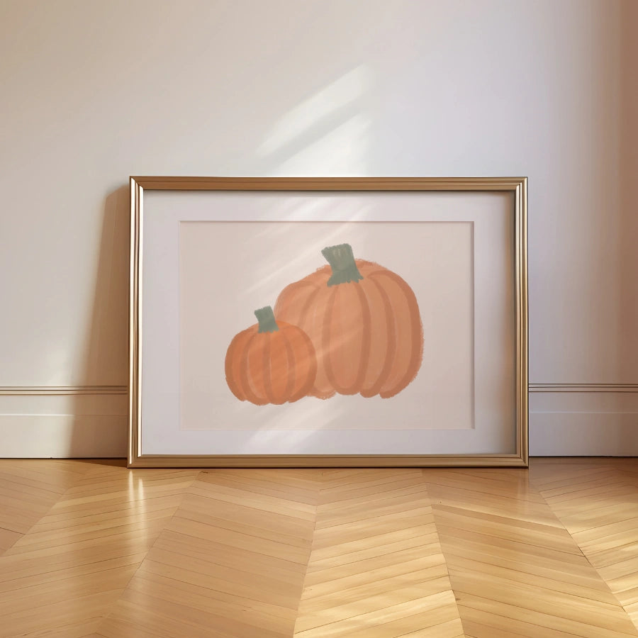Pumpkin Duo Wall Art - Minimal Autumn Harvest Print
