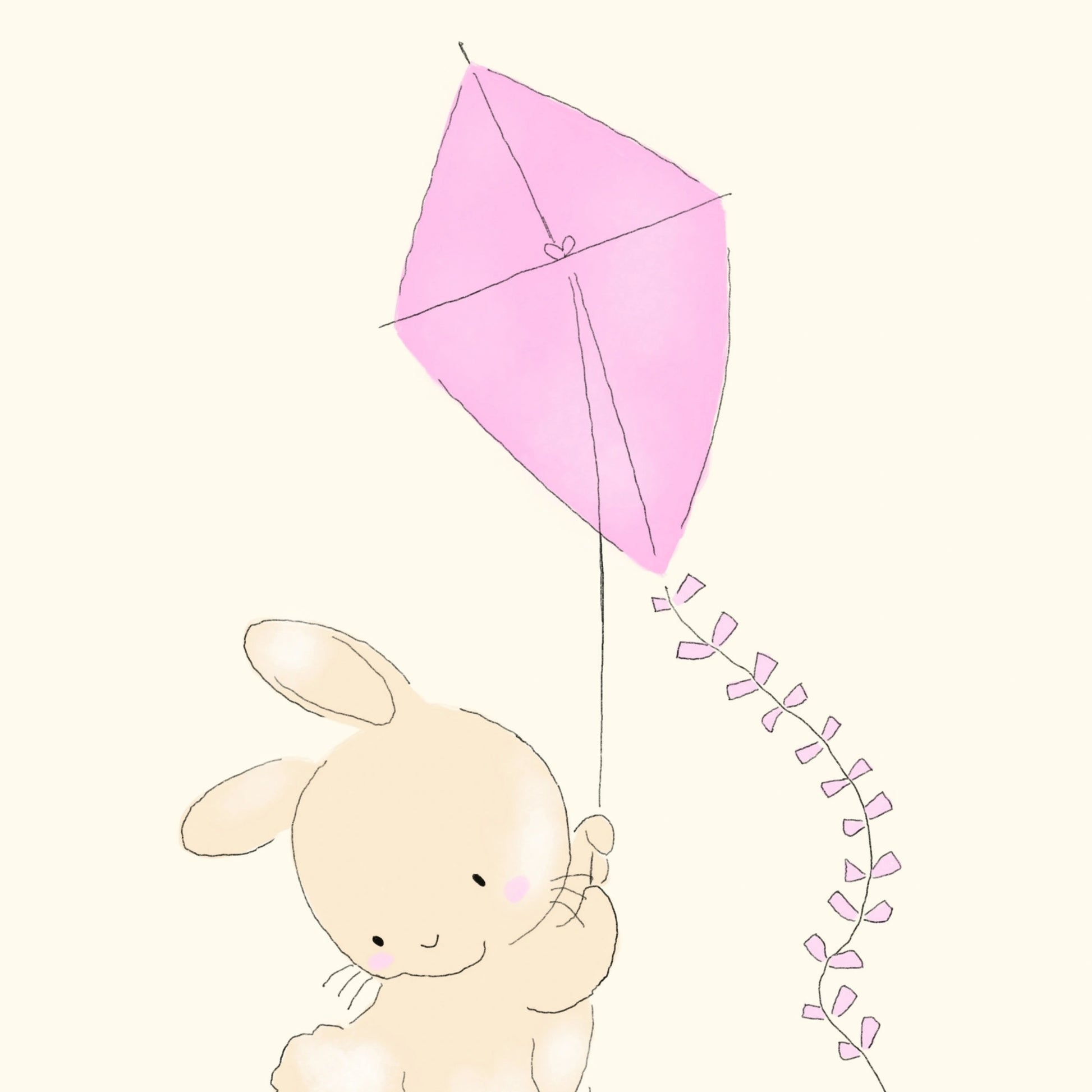 Flying Bunny Wall Art - Pink Kite Rabbit Print for Girls