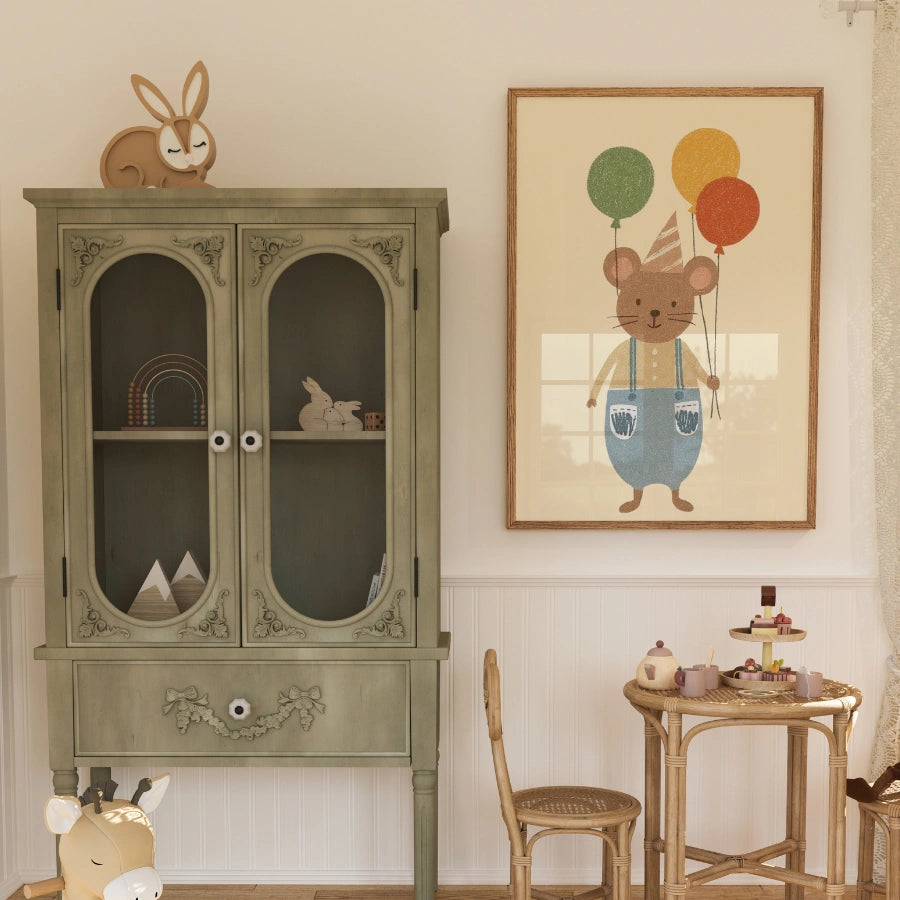 Mouse with Balloons Nursery Print - Cute Animal Party Wall Art