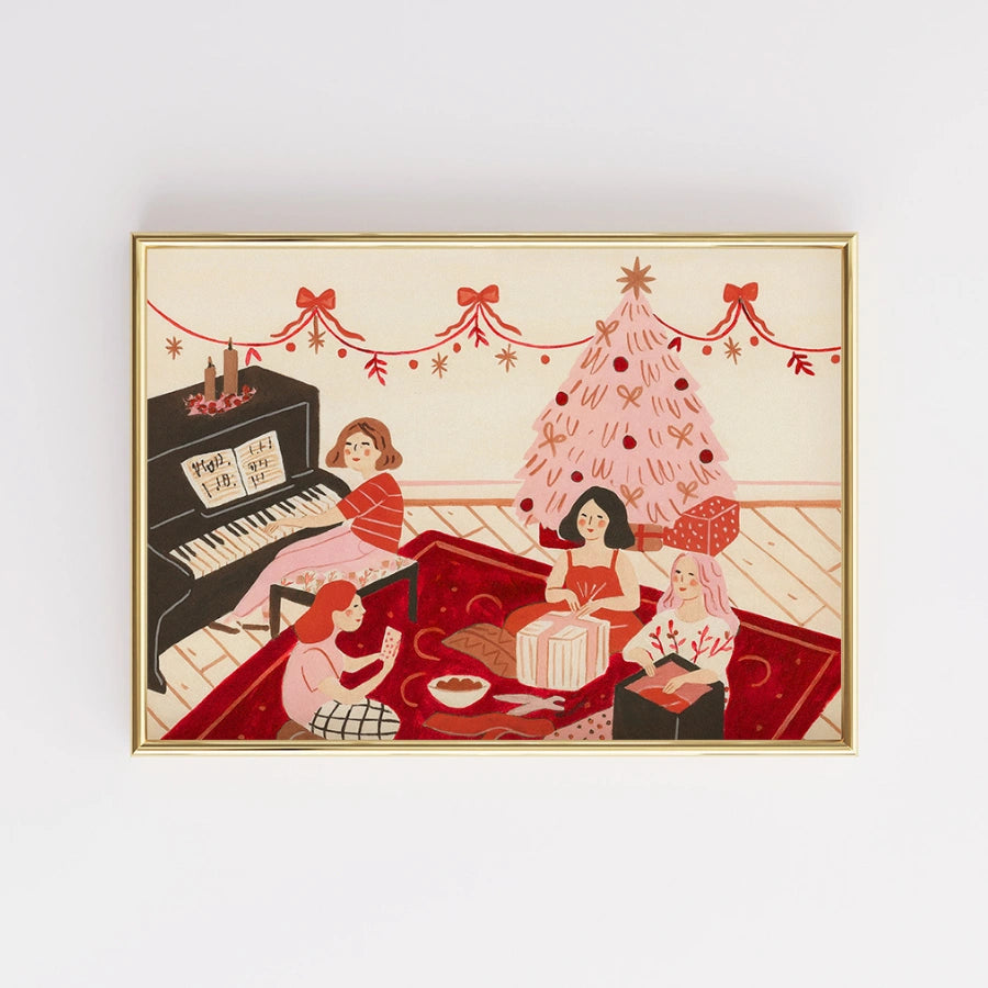 Girl Friends Christmas Art – Cozy Winter Scene Wall Decor