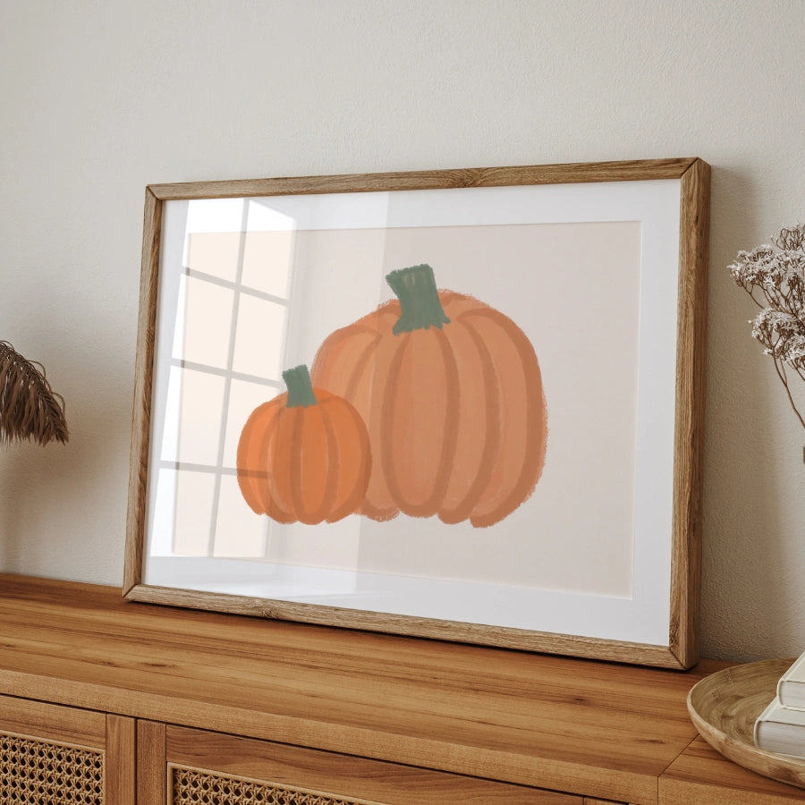 Pumpkin Duo Wall Art - Minimal Autumn Harvest Print