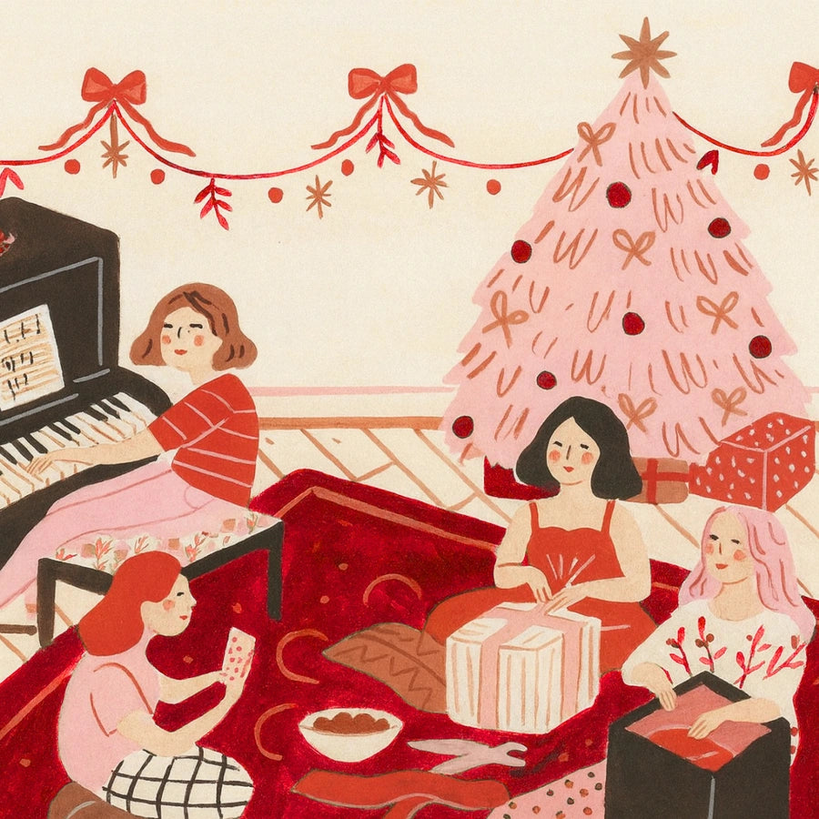 Girl Friends Christmas Art – Cozy Winter Scene Wall Decor