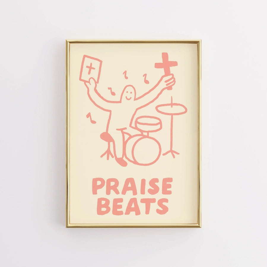 Praise Beats Christian Wall Art – Funny Drummer Bible Quote Print
