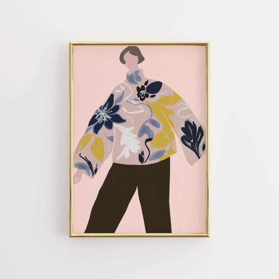 Arte murale floreale Boho – Silhouette di moda oversize 