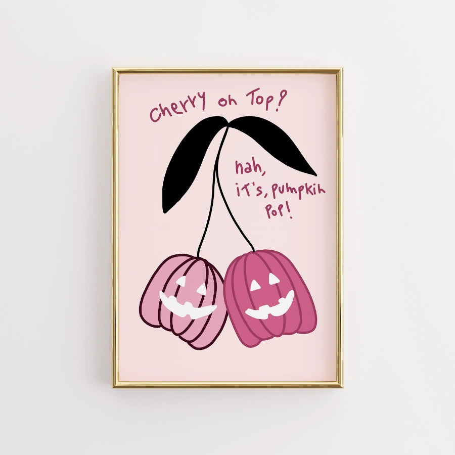 Pumpkin Cherry Wall Art – Cute Pink Halloween Print