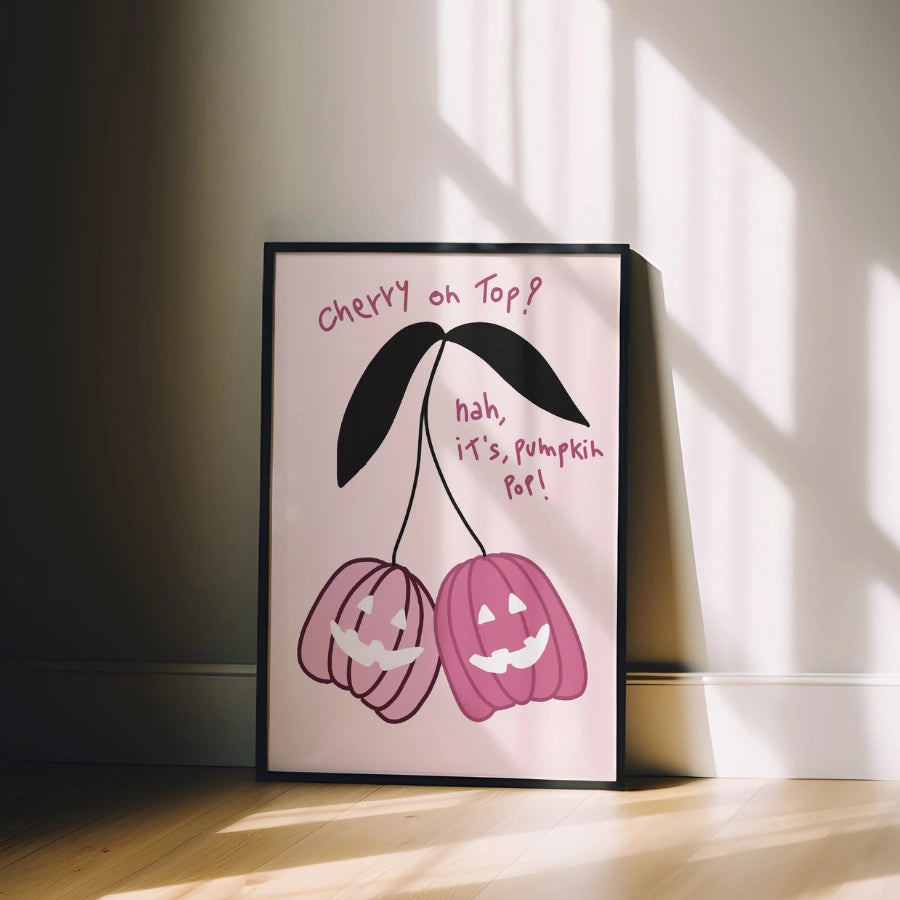 Pumpkin Cherry Wall Art – Cute Pink Halloween Print
