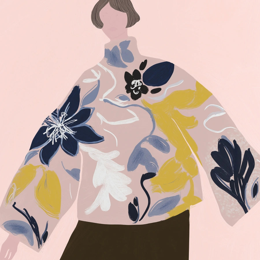 Arte murale floreale Boho – Silhouette di moda oversize 