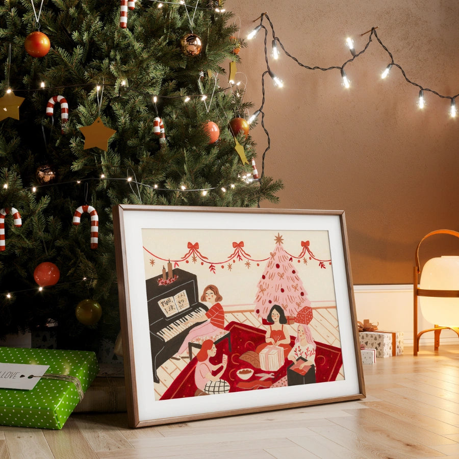 Girl Friends Christmas Art – Cozy Winter Scene Wall Decor
