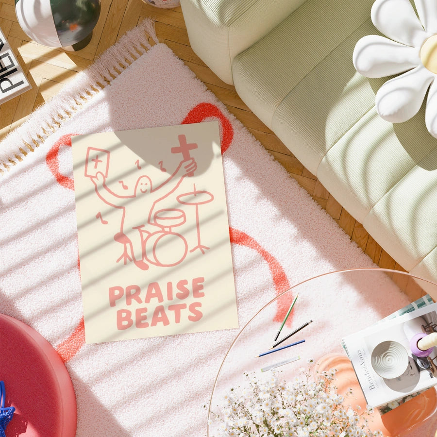 Praise Beats Christian Wall Art – Funny Drummer Bible Quote Print