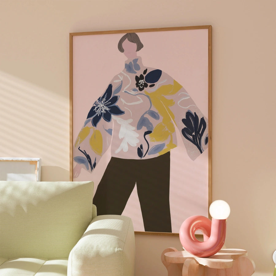 Arte murale floreale Boho – Silhouette di moda oversize 