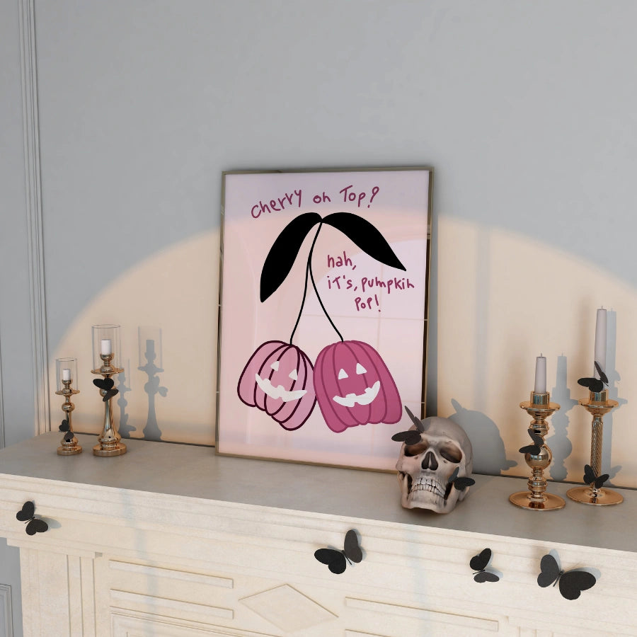 Pumpkin Cherry Wall Art – Cute Pink Halloween Print