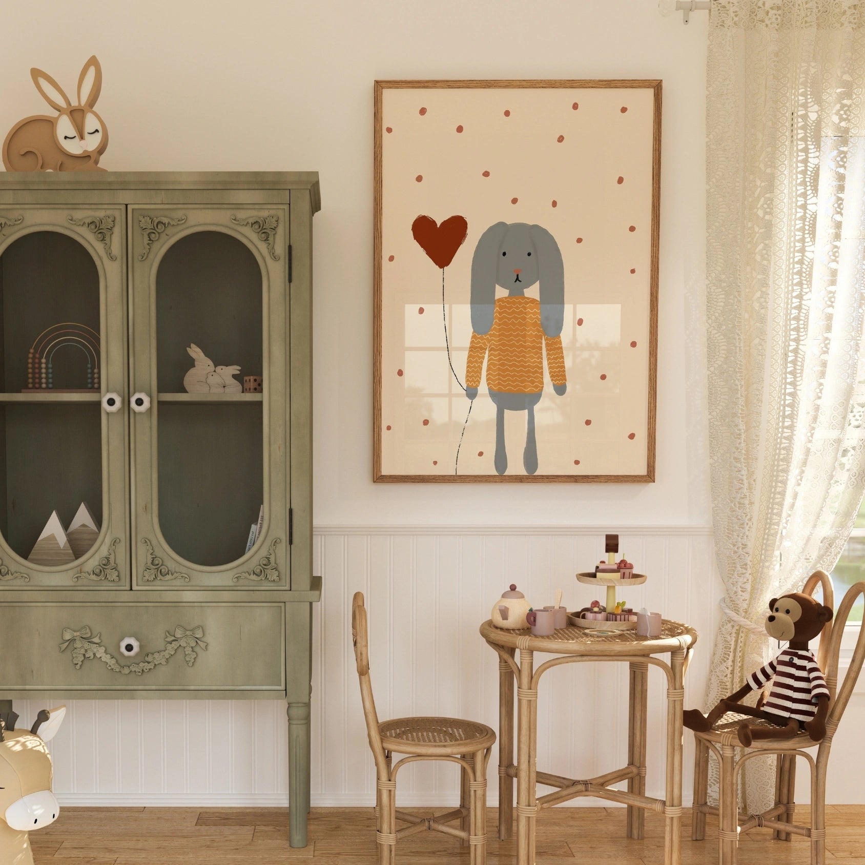 Bunny with Heart Balloon Nursery Print