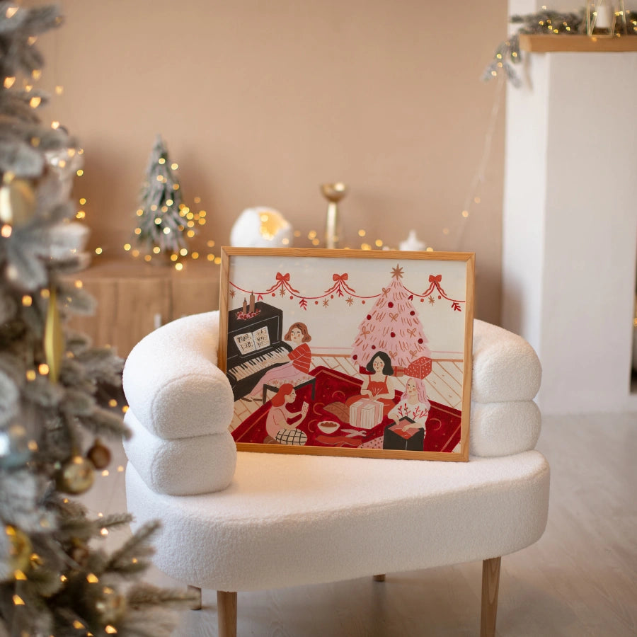 Girl Friends Christmas Art – Cozy Winter Scene Wall Decor