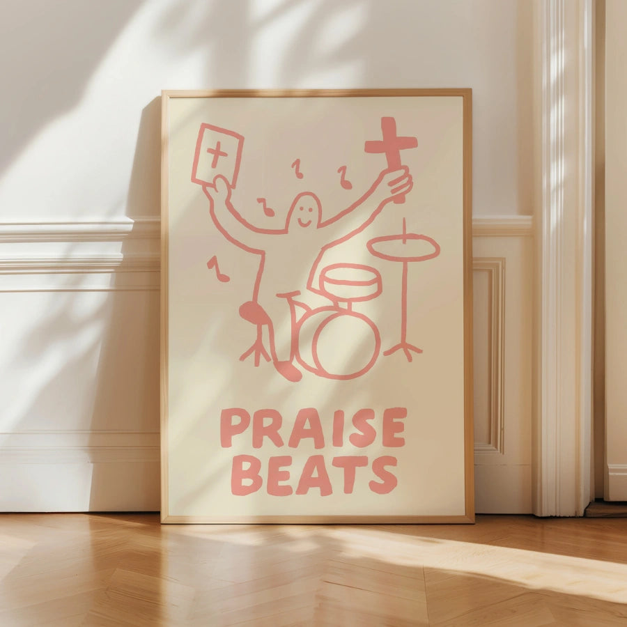 Praise Beats Christian Wall Art – Funny Drummer Bible Quote Print