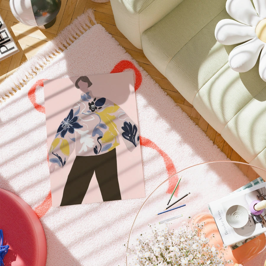 Arte murale floreale Boho – Silhouette di moda oversize 