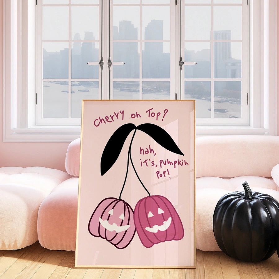 Pumpkin Cherry Wall Art – Cute Pink Halloween Print